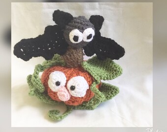 Halloween Bat On Pumpkin, Crochet Pumpkin, Amigurumi Bat, Amigurumi Pumpkin