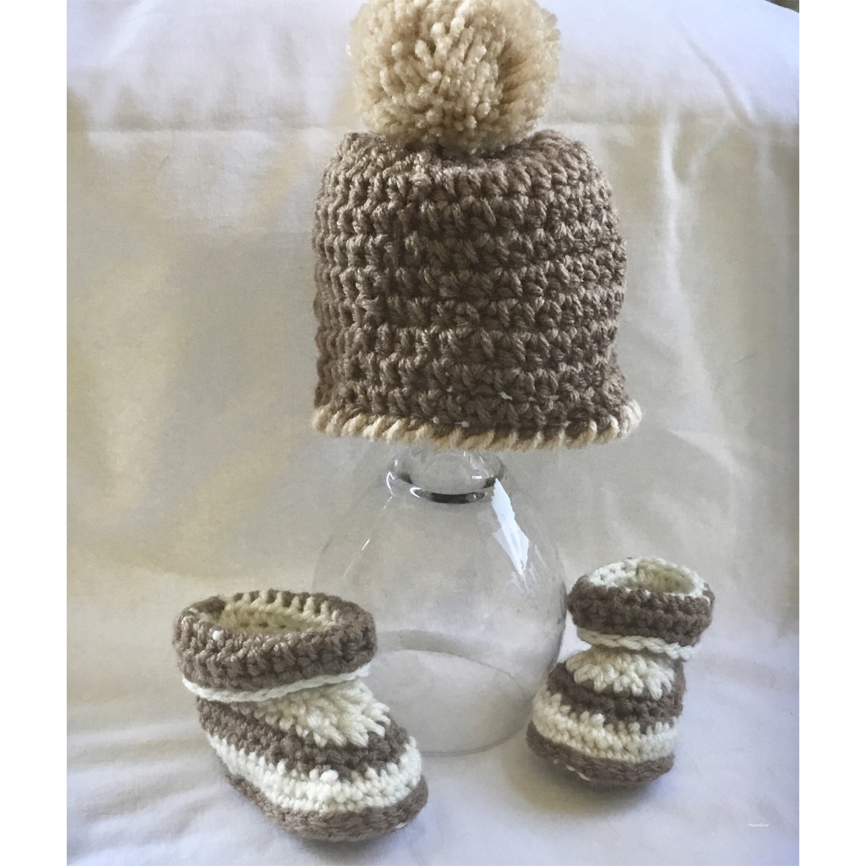 Crochet Girls Booties And Cap Set
