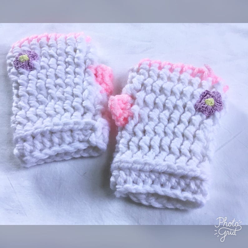 Toddler Fingerless Gloves, Crochet White Gloves, Winter Gloves, Toddler