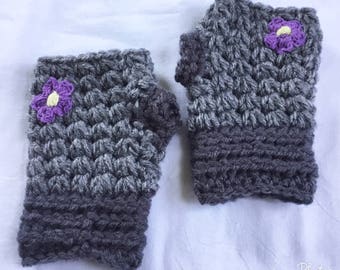 Toddler Fingerless Gloves, Gray Gloves, Kids Gloves, Crochet Winter Gloves