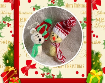 Christmas Ornaments, Crochet Bear, Holiday Decor, Plushy Dolls