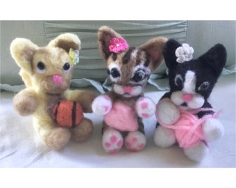 3 Needle Felted Cats, Felted Kittens, Mini Cats, Cat Lover Gift