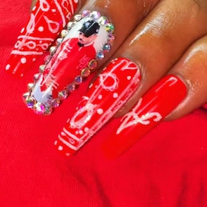 Breezy Bowl | Press On Nails | Chris Brown | Coffin Nail | Bling Nails | Concert Nails | Birthday Nails | Bandana Nail | Breezy |