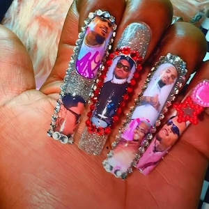 Breezy Bowl Nails | Press On Nails | Breezy water decals | Long Square Nails | False Nails | Concert Nails | Chris Brown | Breezy