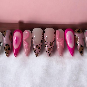 Hand painted| Press On Nails| Stiletto Nails| Nail designs| Long Nails| 3D press on nails| French Press On| Nail art | Girl gift | Birthday