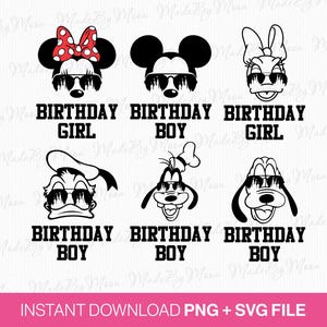 Mouse and Friends Svg, Birthday Girl Svg, Birthday Boy Svg, Magical Kingdom Svg, Cartoon Characters Svg, Png Svg Files, Instant Download