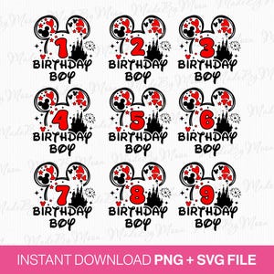 Bundle Birthday Boy Svg, Mouse Ear and Stars Svg, Magical Kingdom Svg, Birthday Numbers Svg, Png Svg Files For Print, Instant Download