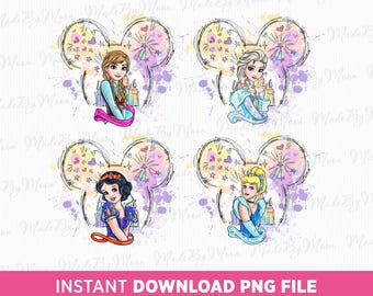 Bundle Watercolor Princess Png, Mouse Ear Png, Girls Trip Png, Family Trip Png, Family Vacation Png, Png Files For Sublimation