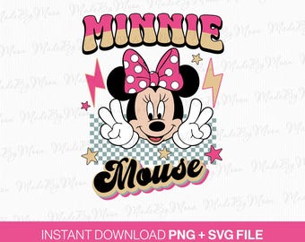 Retro Miss Mouse Family Trip SVG, Checkered Vacation Design (PNG SVG Files)