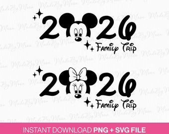 Viagem em Família 2026 SVG: Rostos do Mickey e Amigos, Férias em Família (Download Digital)