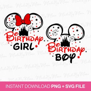 Birhday Girl Svg, Birthday Boy Svg, Magical Kingdom Svg, Mouse Ear and Bow Svg, Stars Svg, Png Svg Files For Sublimation, Instant Download