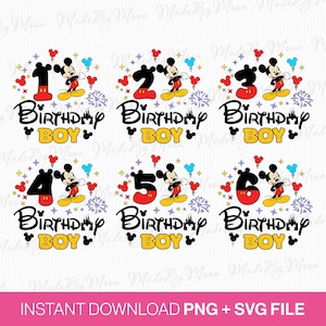 Bundle Birthday Boy Svg, Mouse Birthday Svg, Birthday Numbers Svg, Magical Kingdom Svg, Png Svg Files For Sublimation, Instant Download