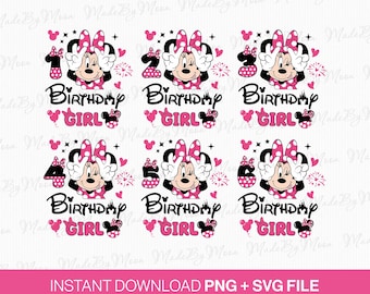 Miss Mouse Birthday Girl SVG Bundle, Family Numbers 1-6 (PNG SVG Files)