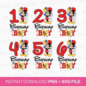 Mouse Birthday Bundle Svg, Birthday Boy Svg, Magical Kingdom Svg, Balloons Svg, Family Birthday Svg, Png Svg Files, Instant Download