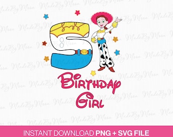 5th Birthday Cowgirl SVG, Toy Friends, Birthday Girl PNG (Instant Download)