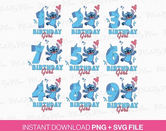 Cartoon Birthday Girl Svg Bundle, Family Numbers Png (Instant Download)