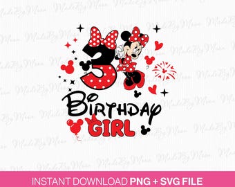 SVG de ratoncita de cumpleaños para niña de 3er cumpleaños, a juego para la familia (PNG SVG)
