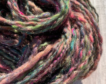 Handspun Yarn Wool Silk Blue Bulky Plied Hand Dyed Super Soft Cinderella
