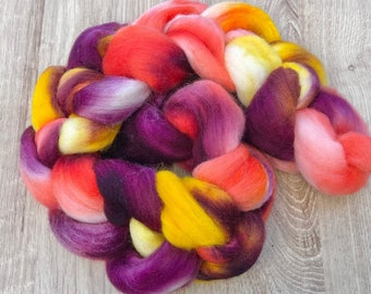 Hand Painted Polwarth Wool Spinning Fibre, 100g, Hand Dyed Wool Tops, Hand Spinning Fibre