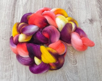 Hand Painted Polwarth Wool Spinning Fibre, 100g, Hand Dyed Wool Tops, Hand Spinning Fibre