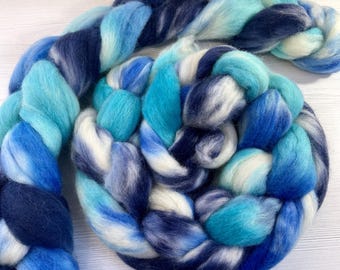 Corriedale Wool Tops, Hand Dyed, Ocean Waves, Spinning Fibre (100g)
