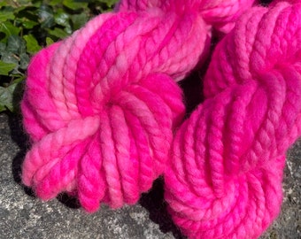 Handspun Corriedale Yarn Chunky Yarn Hand Dyed in Bubblegum Pink