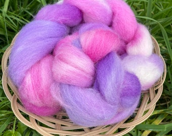 Artisan Hand Dyed Cheviot Wool Spinning Fibre Dyed Roving Fiber Arts Combed Wool Tops Purple Pink Handspun Yarn Supplies