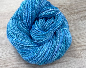 Merino Hand Dyed Handspun Yarn in Ocean Blue, 100g 2ply DK weight.