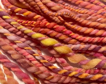 Sunset Handspun Merino Yarn Thick and Thin Bulky Yarn Hand Dyed Knitting Crochet Weaving Fiber Chunky Yarns Fibre Arts