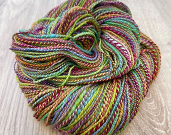 Corriedale Hand Dyed Handspun Yarn 100g, Cottage Garden Handspun in Cornwall