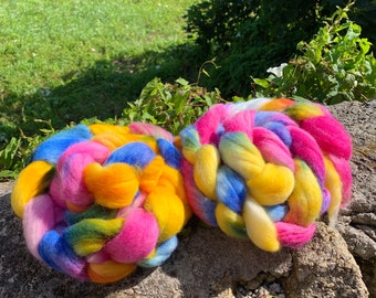 Corriedale Spinning Fibre, 100g, Hand Dyed Wool Tops, Hand Spinning Fibre, Hand Dyed Roving, Crayons