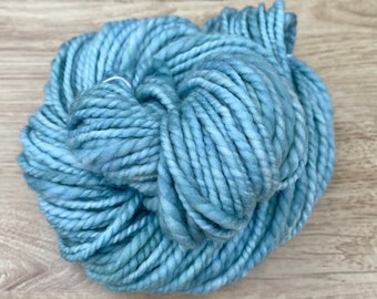 Hand Spun Falklands Superwash Wool Yarn 2ply Chunky Yarn Thick and Thin Yarn Hand Dyed in Ocean