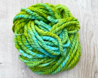Sea Lettuce Handspun Hand Dyed Corriedale Wool Yarn Thick and Thin Bulky Two Ply Yarns for Knitting, Crochet and Weaving