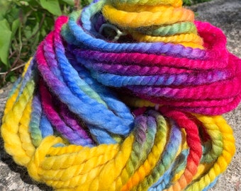 Rainbow Handspun Yarn Hand Dyed Corriedale Super Bulky Knitting Weaving Crochet Chunky Fibre Arts