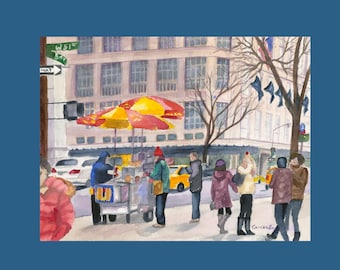 Digital Download of Midtown Hot Dog New York Manhattan Watercolor Print Art