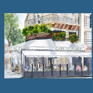 Digitale download van Cafe de Flore Parijs aquarel Print Art