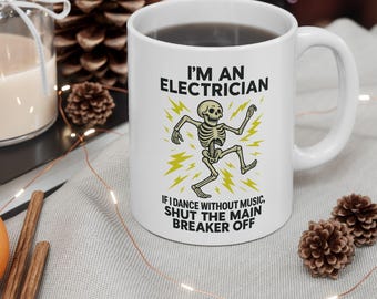 Funny Electrician Mug, Electrician Gift for Men, Electrical Worker Coffee Cup, Lineman Humor, Shock Joke Skeleton Mug, Gift for Electrician