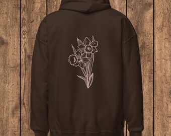 Hand-Drawn Birth Flower Hoodie - Personalised Floral Hoodie, Custom Botanical Gift for Him and Her, Minimalist Aesthetic Pullover