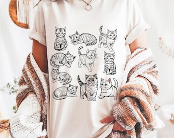 Cats 90s Vintage Tattoo Style Tshirt, Retro Comfort Colors® Y2k Kitten Shirt, Cute Cat Shirts,Cat Lovers Gift, Nature Unisex Adult Pet Shirt