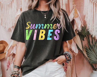Comfort Colors® Summer Vibes Tshirt, Neon Trendy Summer Shirt, Distressed Beach Tee, Summer Shirt, Sunshine Shirt, 2025 Trendy Women's Shirt