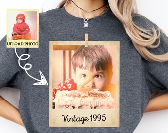Kundenspezifisches Vintage Foto und Jahr Personalisiertes Geschenk zum 30. Geburtstag Kundenspezifisches Hemd mit Bild Vintage 30. Geburtstagsfeier Vintage Est 1995 Hemd