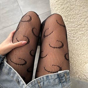 Tights with Crescent Moon Pattern, Sheer Mesh Pantyhose, Gothic Kawaii Fashion, Y2K, Aesthetic Black and White Halloween Outfit Accessory