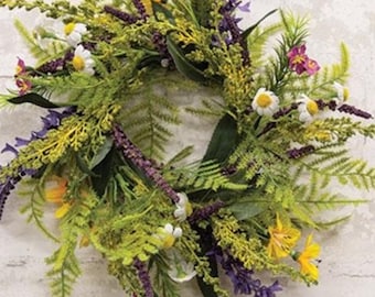 8” Wildflowers Wreath Daisy Wreath Lavender Wreath Ferns Candle Ring