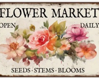 Vintage Retro Style Garden Metal Sign Flower Market Sign