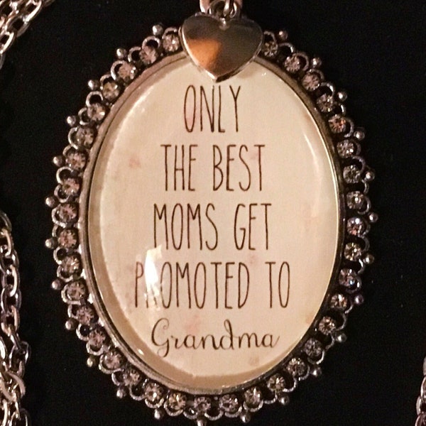 Mothers Day Grandmother Grandma Nana Mimi Necklace Oval Glass Pendant Rhinestones