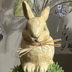 Vintage Faux Wood Carved Bunny Farmhouse Bunny Rabbit Primitive Tiered Tray Rabbit Cream