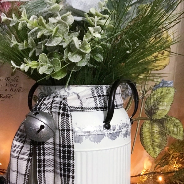 XL Country Farmhouse Rustic Distressed Christmas Bucket Winter Greens Centerpiece