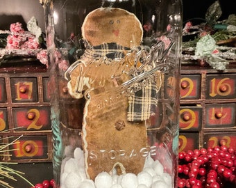 XXL Jumbo 13” Primitive Gingerbread Snow Globe Primitive Mason Jar Snow Globe