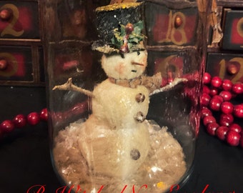 Light up Vintage Christmas Mason Jar Snowman Snow Globe Primitive Snowman