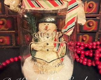 XL Vintage Snowman Mason Jar Snowman Snow Globe